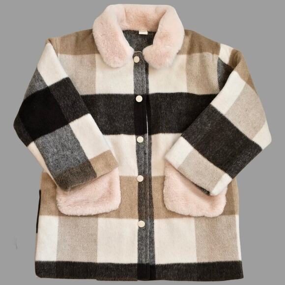 SHEIN Boys Plaid Fur Collar Jacket Sz 8 - Picture 1 of 4